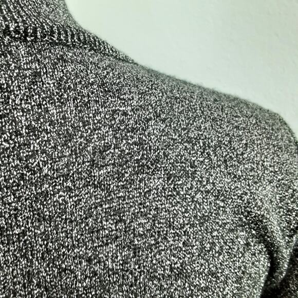 Vintage 1990s Merino Wool Blend Mock Neck Sweater Silver Metallic Quiet Luxury - Picture 6 of 11